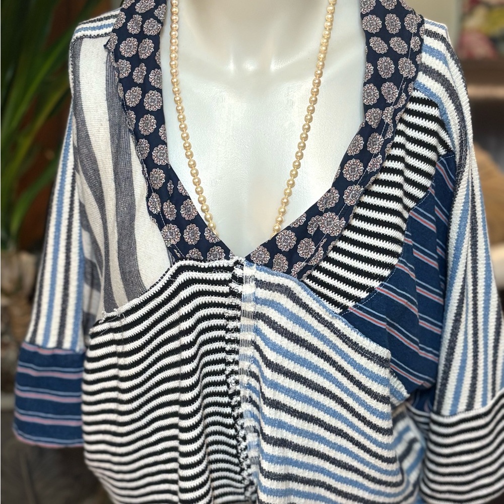 Free People Blue and White Striped Blouse